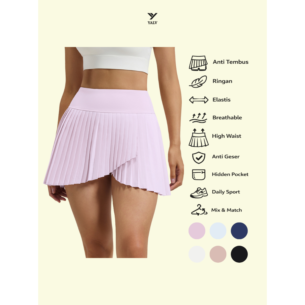 Yalv Edge Rok Skort Skirt Celana Sport Premium Adem Stylish Lembut Premium Tennis Padel