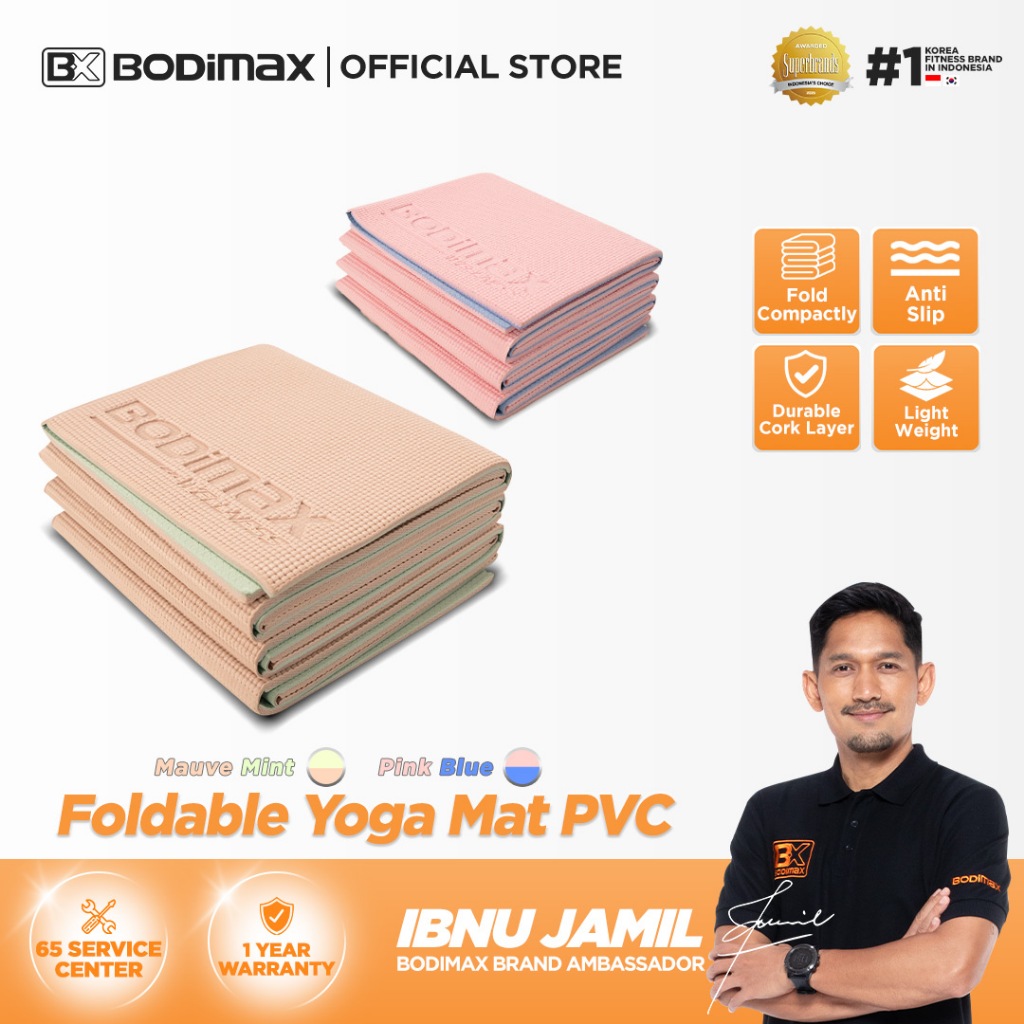 BODIMAX WELLNESS PVC FOLDABLE MAT / Matras Yoga & Fitness 8mm / Anti Slip / Foldable