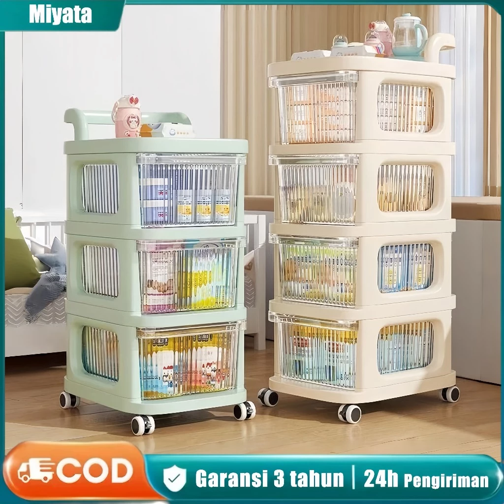 Rak Troli Multifungsi plastik bening  4-5 Tingkat - Penyimpanan Snack/Buah Desain Minimalis untuk Kamar Rak Troli Dorong Bayi Roda