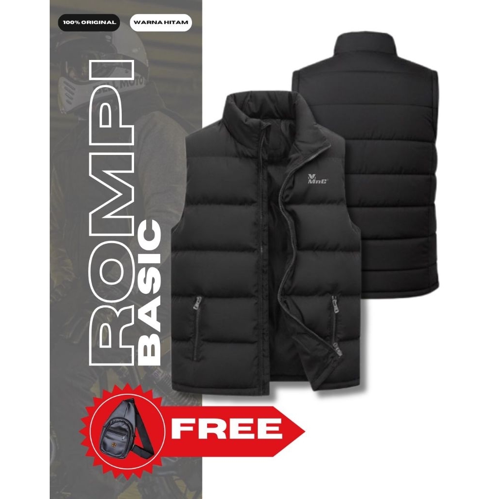 MnG Rompi Pria Dewasa Polos Windproof Waterproof Tebal Hangat Jaket Vest Casual Outdoor