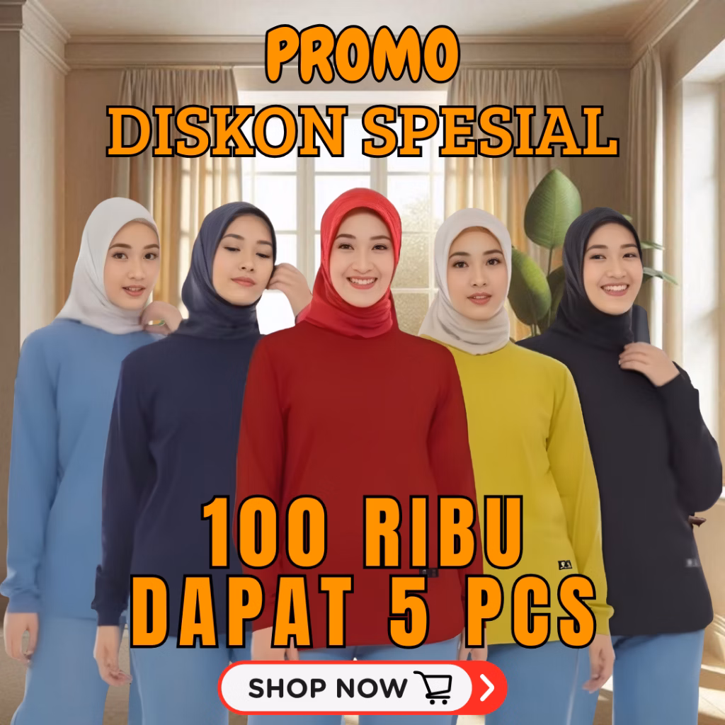 PAKET PROMO DISKON SPESIAL 100RIBU 5PCS KAOS OVERSIZED WANITA LENGAN PANJANG BAHAN BABYTERRY PREMIUM