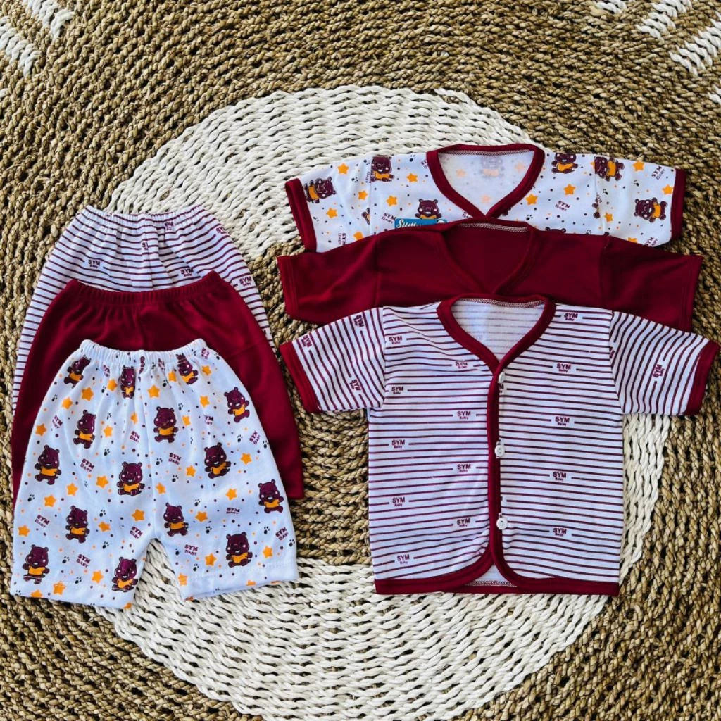3 Setelan Baju Bayi Baru Lahir Newborn 0-3 Bulan Katun Lembut Tangan Pendek