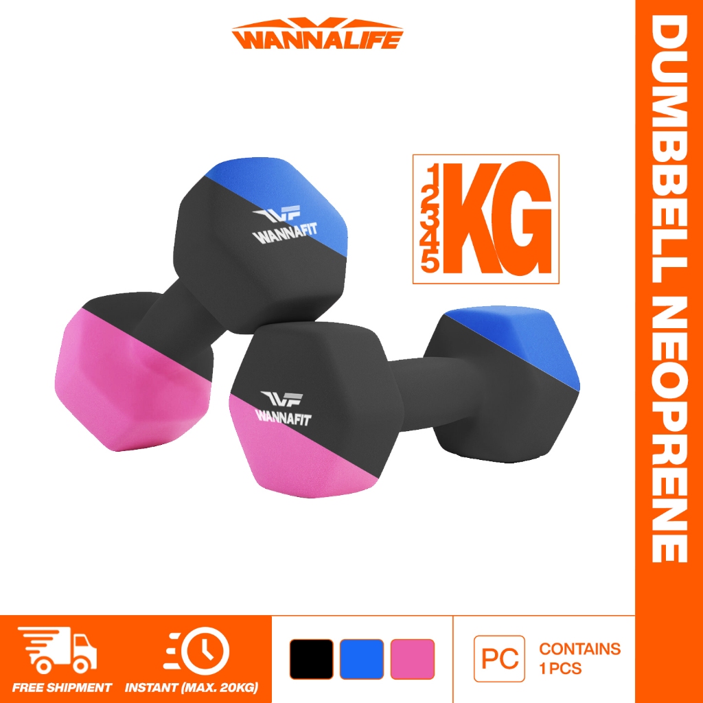WANNALIFE Dumbbell Barbel 1kg 2kg 3kg 4kg 5kg | Dumbell Barbell Vinyl Neoprene | Alat