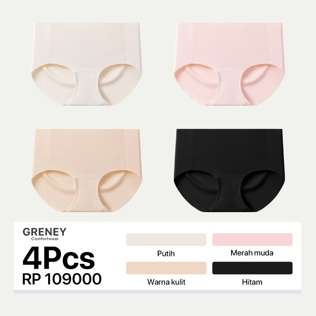 GRENEY-Gbras-Paket Celana Dalam (4PCS) CD Adem Seamless Celana Dalam Wanita Panties Sexy