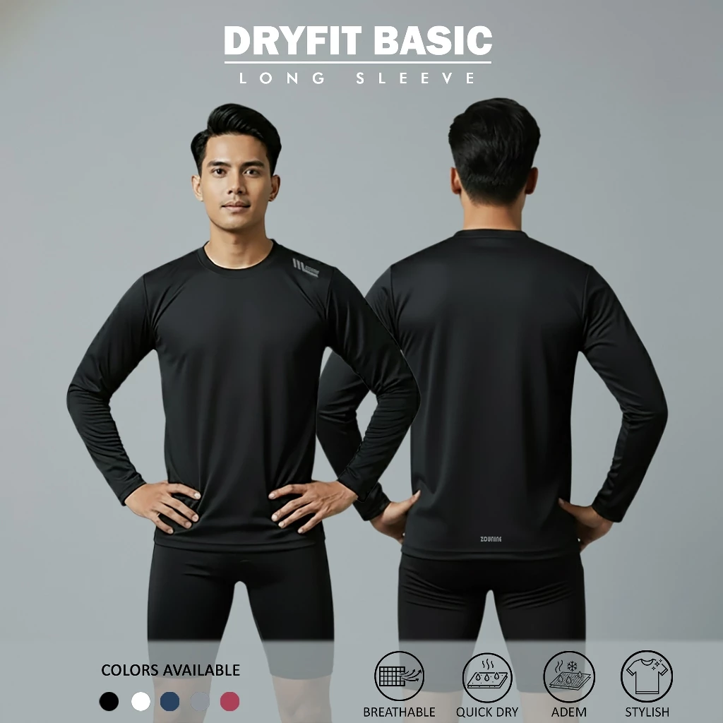 Zou9 - Kaos Lari Pria Lengan Panjang Baju Olahraga Running Training Gym Jersey Fitnes