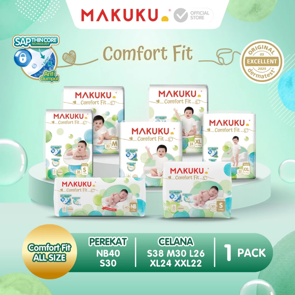 [1 Pack] Makuku Sap Diapers Comfort Fit 3.0 Pants & Tape / Celana & Perekat Popok Bayi Regular Pack NB40/S30/S38/M30/L26/XL24/XXL22
