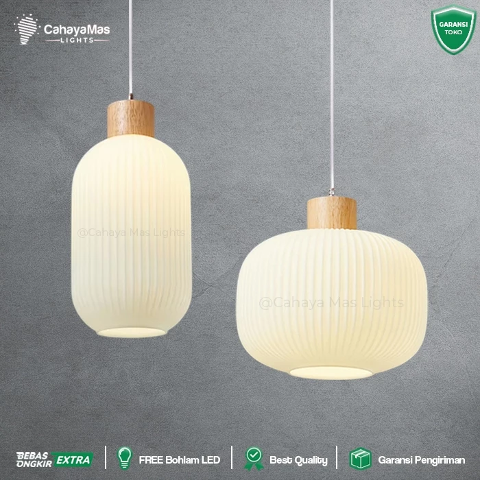 Lampu Hias Gantung Indoor Kayu + Kaca | Dapur/Ruang Makan/Island/Cafe/Resto/Bar/Dll | Minimalist Modern Japandi Nordic Scandinavian FULLSET (CahayaMasLights)