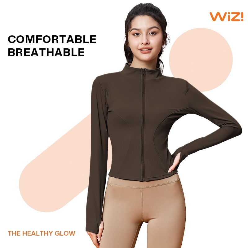 WiZi Jaket Olahraga Anti UV Wanita Baju Gym Wanita Lengan Panjang Fitness Sport Yoga