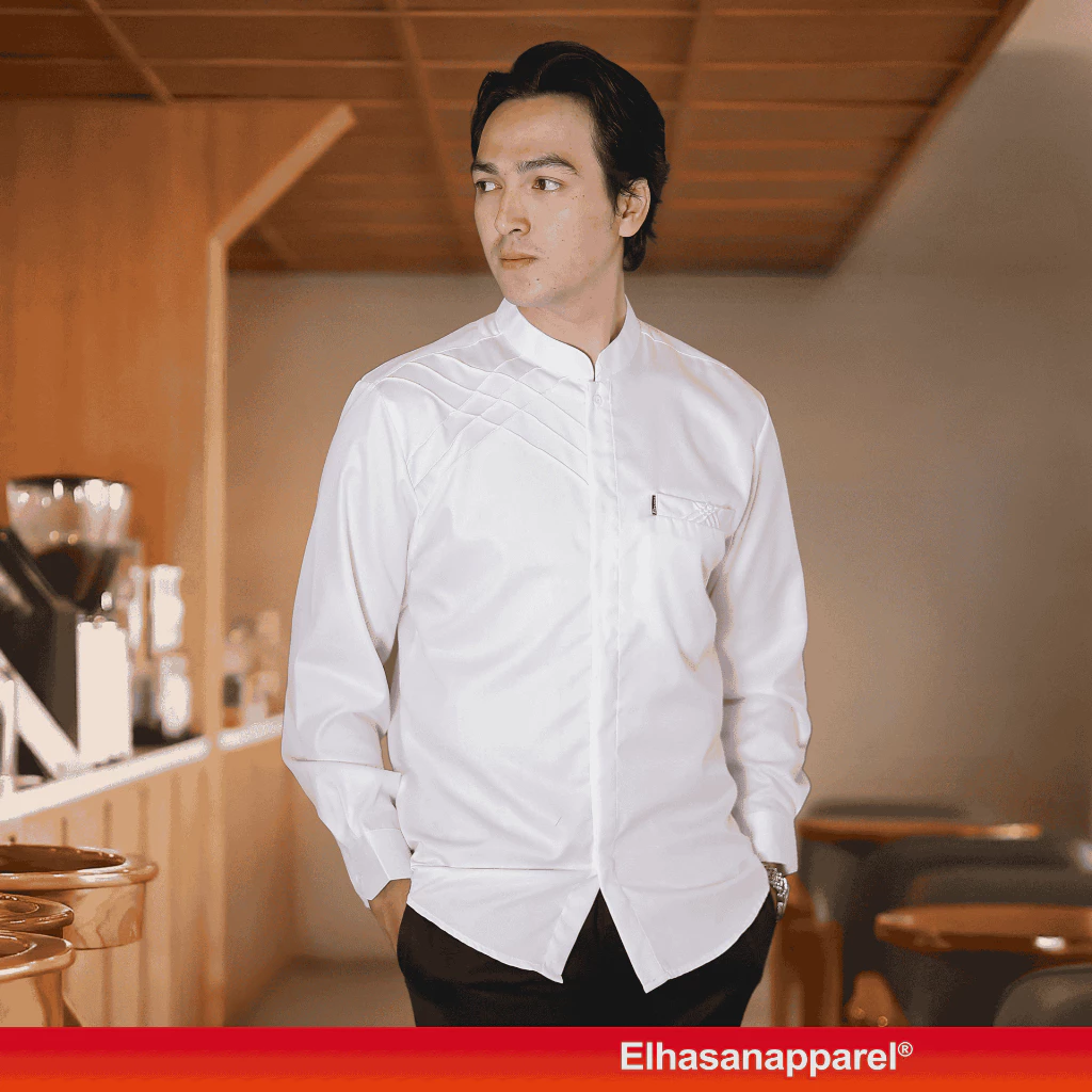 Elrumi Baju Koko Pria Dewasa Putih Lengan Panjang Polos Motif Marvel