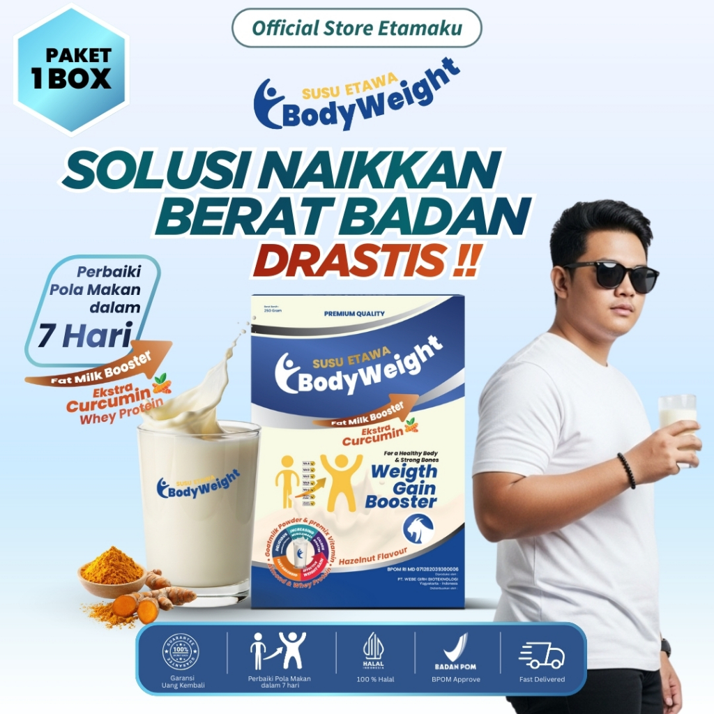 BODYWEIGHT Ekstra Curcumin Susu Etawa Penambah Berat Badan dengan Whey Protein Untuk