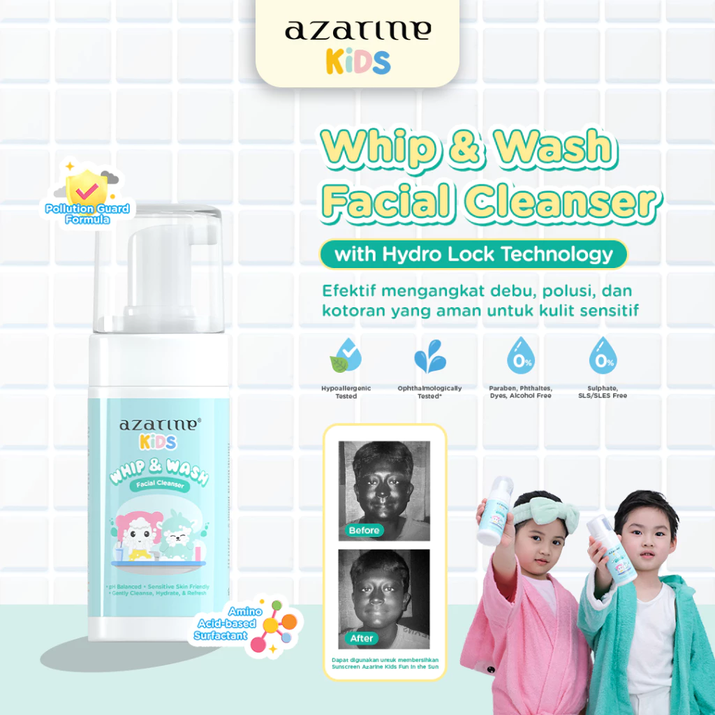 Azarine Kids Whip And Wash Foaming Face Wash [100 ml] Membersihkan Kulit Anak Dari Polusi, Ophtalmol