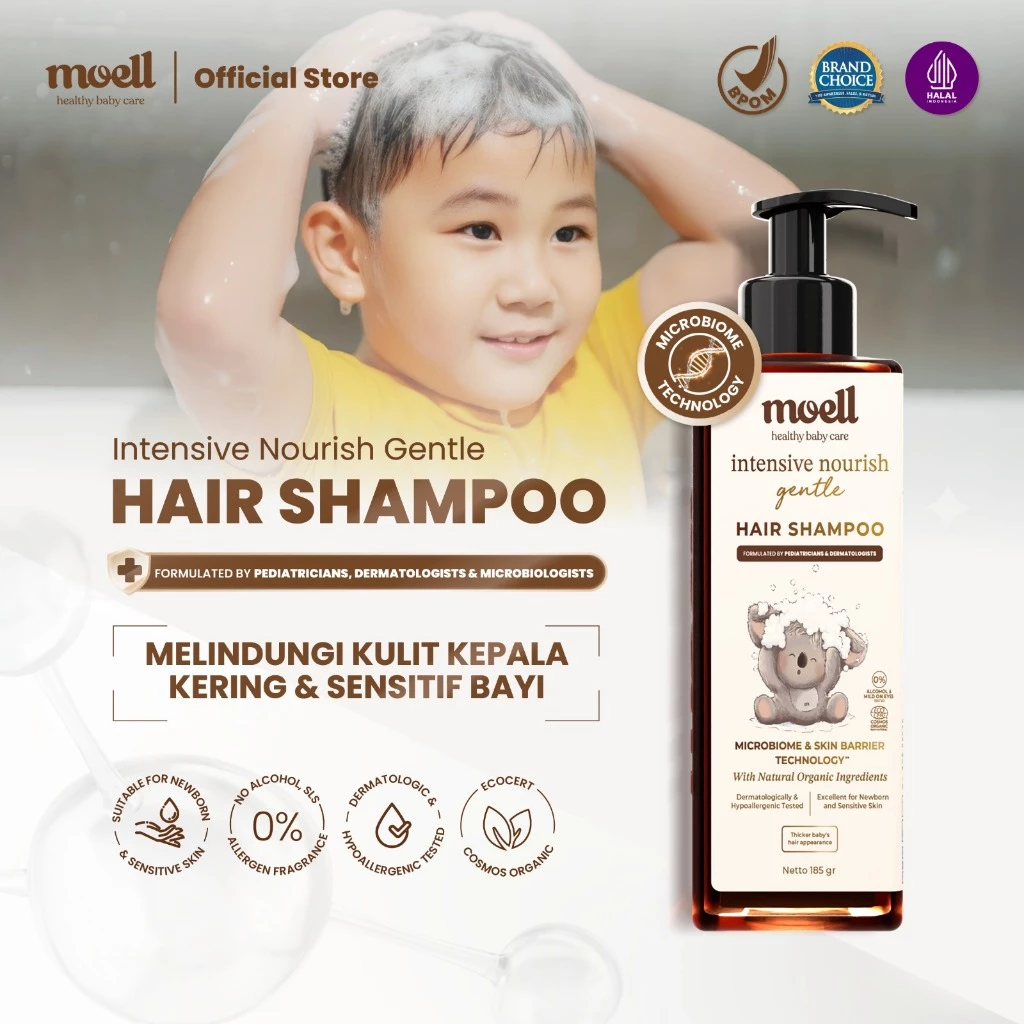 Moell Intensive Nourish Gentle Hair Shampoo Bayi Anak 185gr Dengan Calendula Oil - Kulit Kepala Sensitif & Iritasi - Tanpa SLS & Alkohol - Menumbuhkan & Melebatkan Rambut - Skincare Bayi Newborn - Skincare Anak - Formulasi Dokter