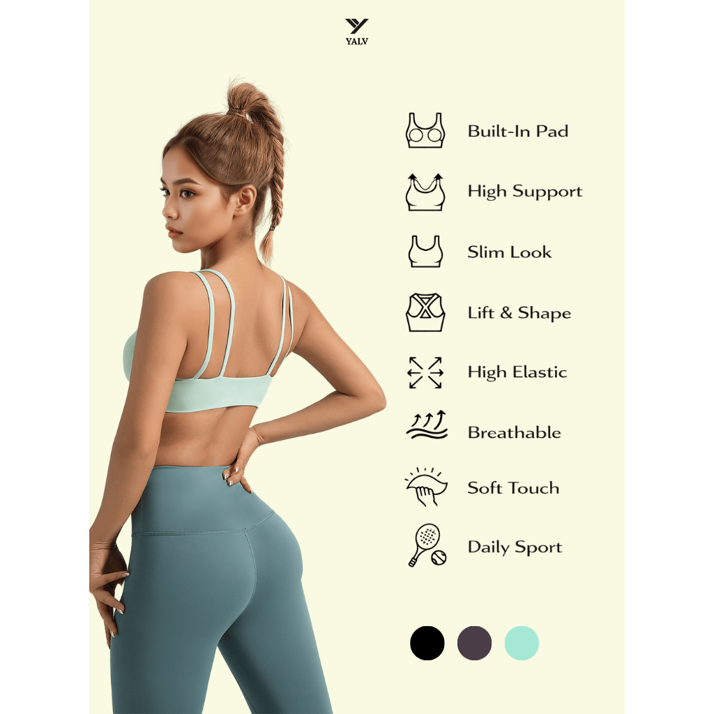 Yalv Solace Sport Bra Push Up BH Pakaian Olahraga Kekuatan Tinggi Shockproof Gym Padel