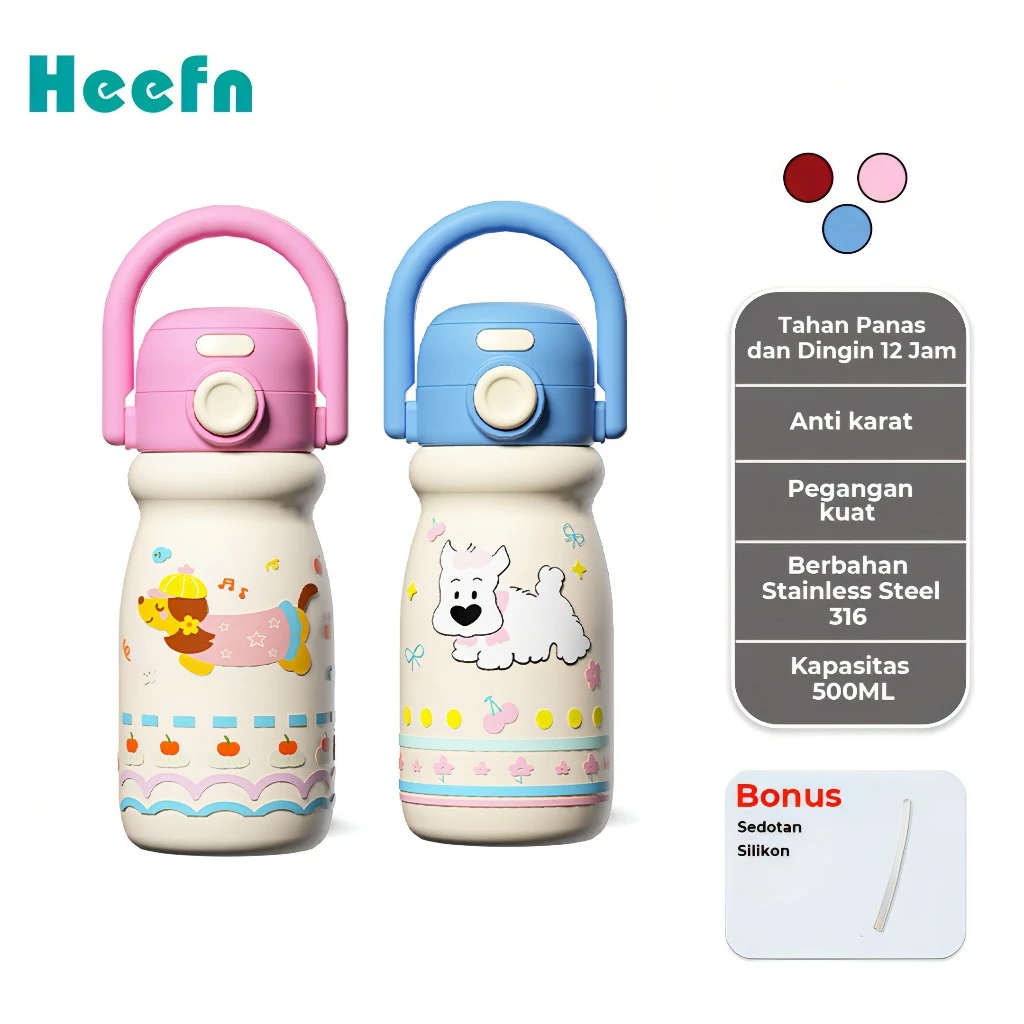 Heefn 500ML Botol Minum Tumbler Stainless Steel BPA FREE Anti Tumpah Termos Air Vacuum Flask