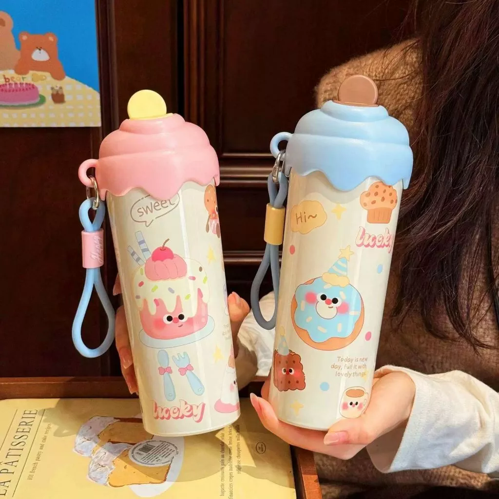Tumbler Termos Stainless 600ml Motif Ice Cream Dessert Aesthetic Free Gantungan Tahan Panas DIngin