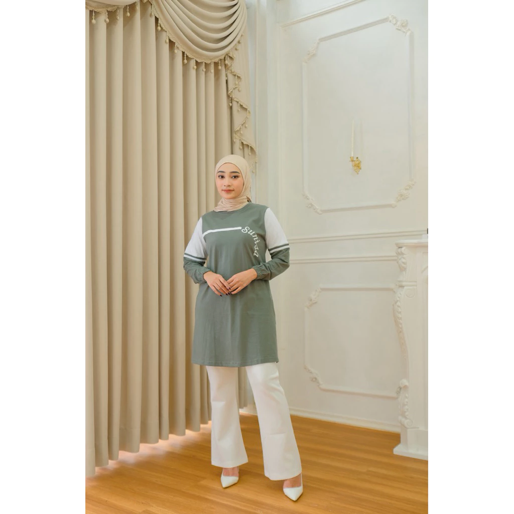 Amira Tunik Wanita Kaos Lengan Panjang Motif Jumbo KL-28 Muslimah Kancing Busui Kaudia