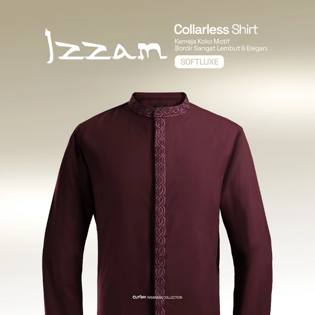 86. CUTOFF Izzam Embroidered Collarless Kemeja Koko Bordir