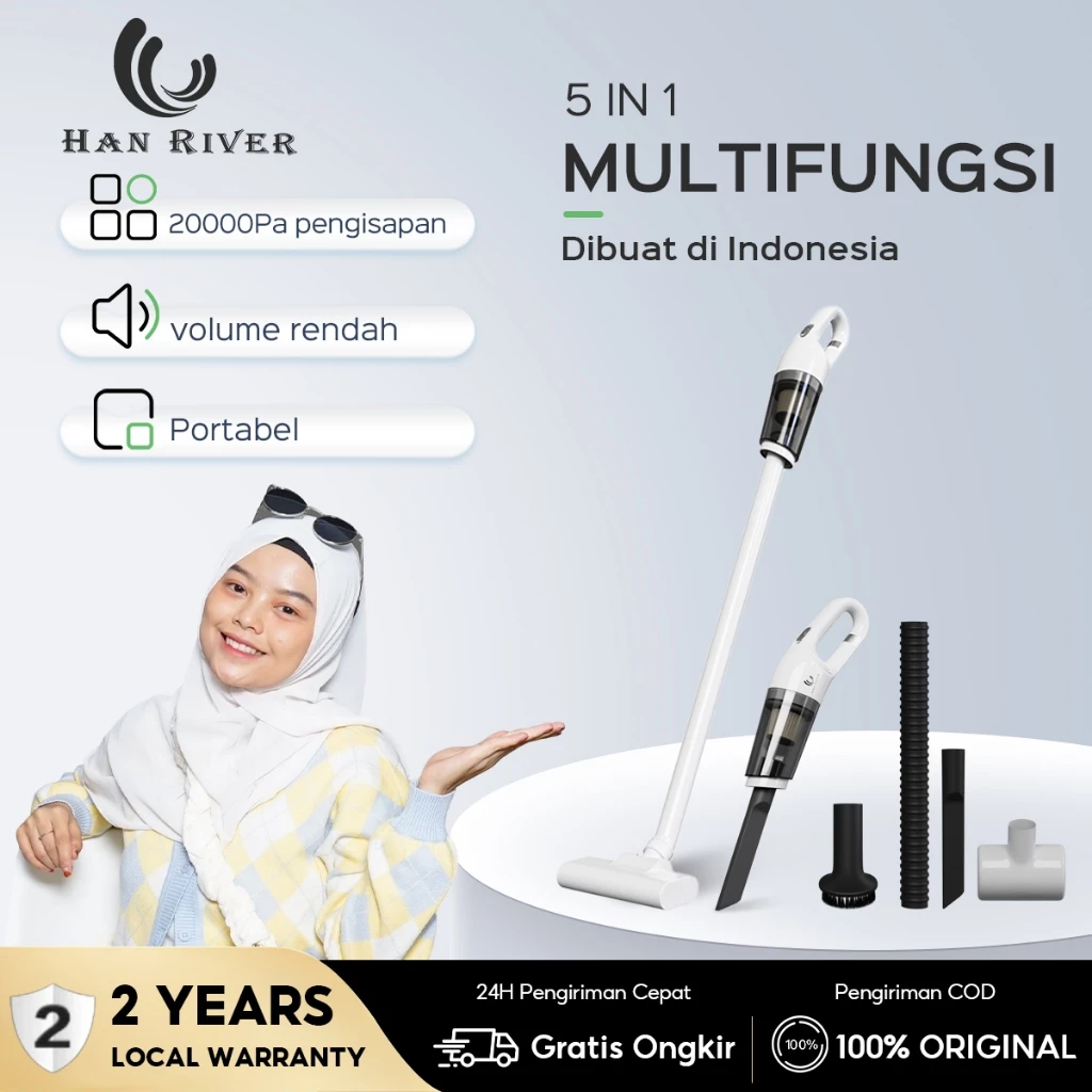 HAN RIVER Vacum Cleaner Penyedot Debu 5 IN 1Cordless Portable 20000Pa Mini Penyedot Debu