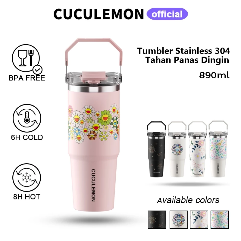 CucuLemon Tumbler Termos Stainless Steel Vacuum 890ml Sport Tahan Panas Dingin Portable Botol Minum