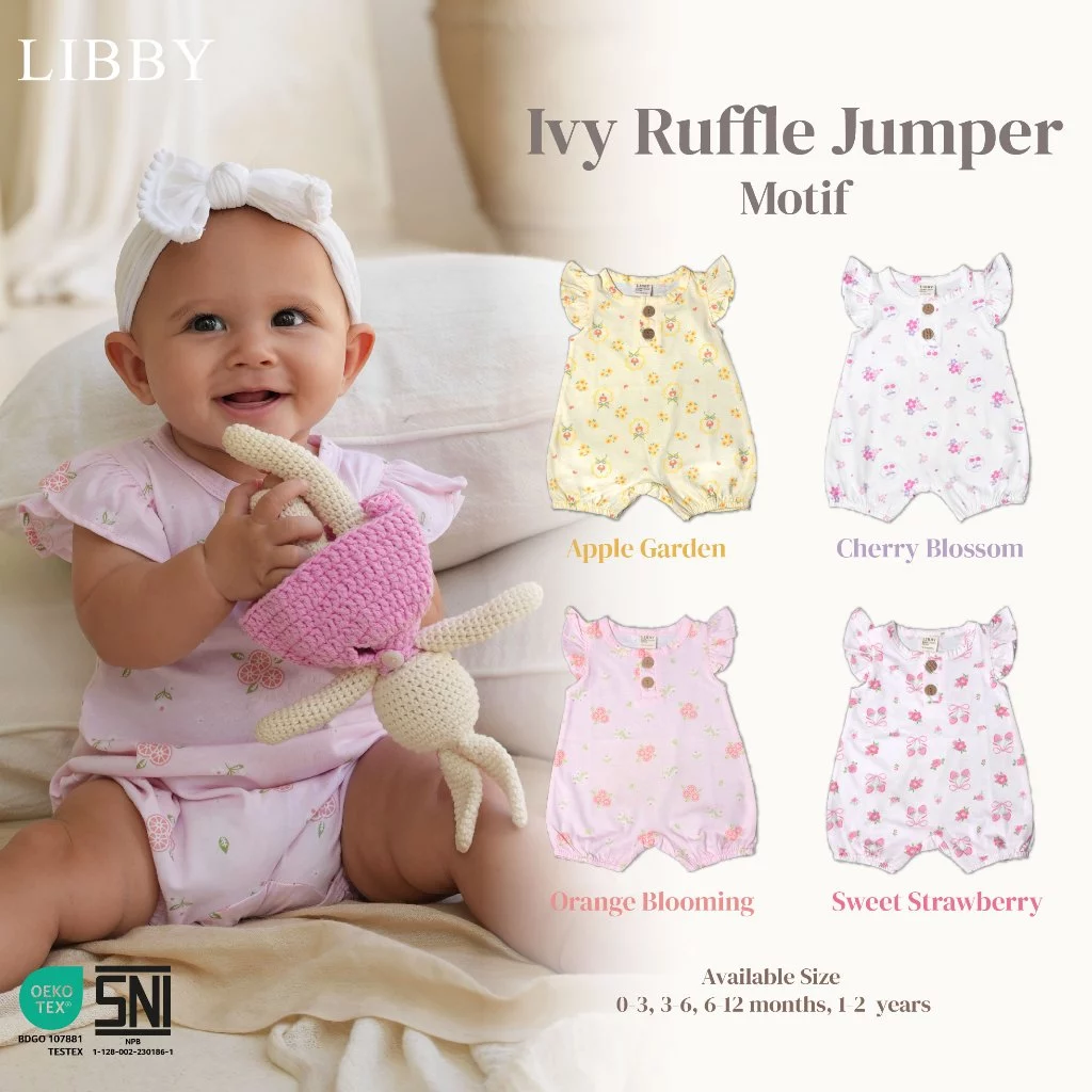 LIBBY Jumper Bayi Perempuan Ruffle Motif IVY Romper Bayi 0-2 Tahun (1pcs)