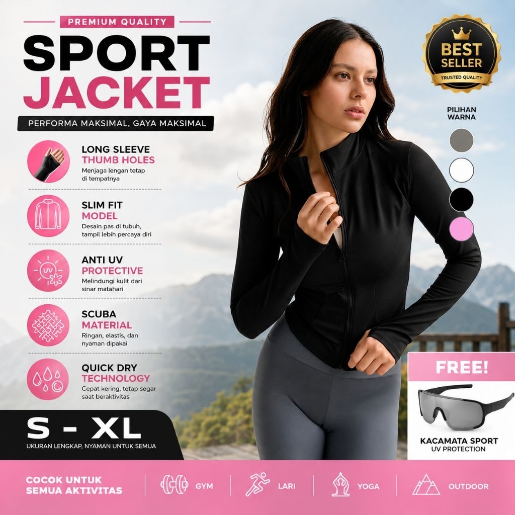 Mng Jaket Olahraga Wanita Anti UV Quick Dry Untuk Running/Sepeda/Yoga/Gym