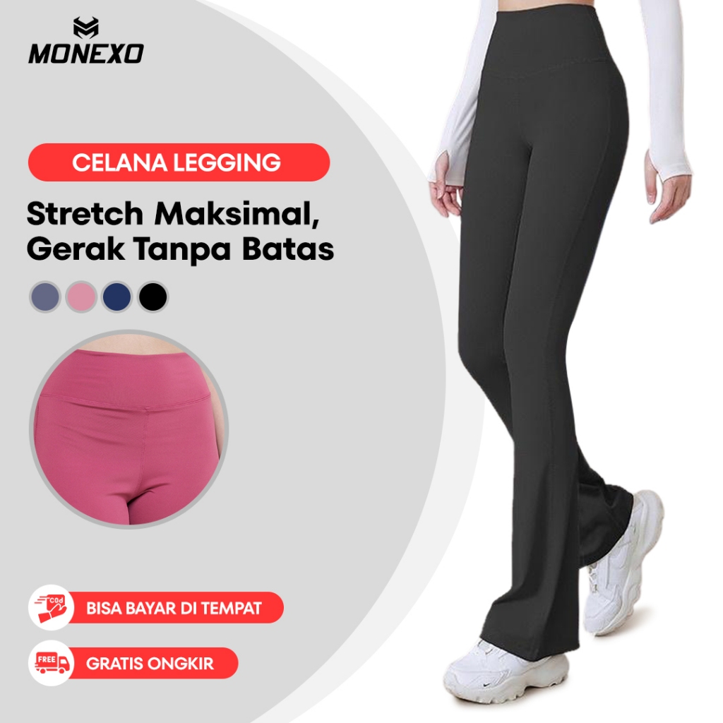 Monexo - Celana Legging Sport Cutbray Celana Yoga Wanita Legging Basic Wide Leg High