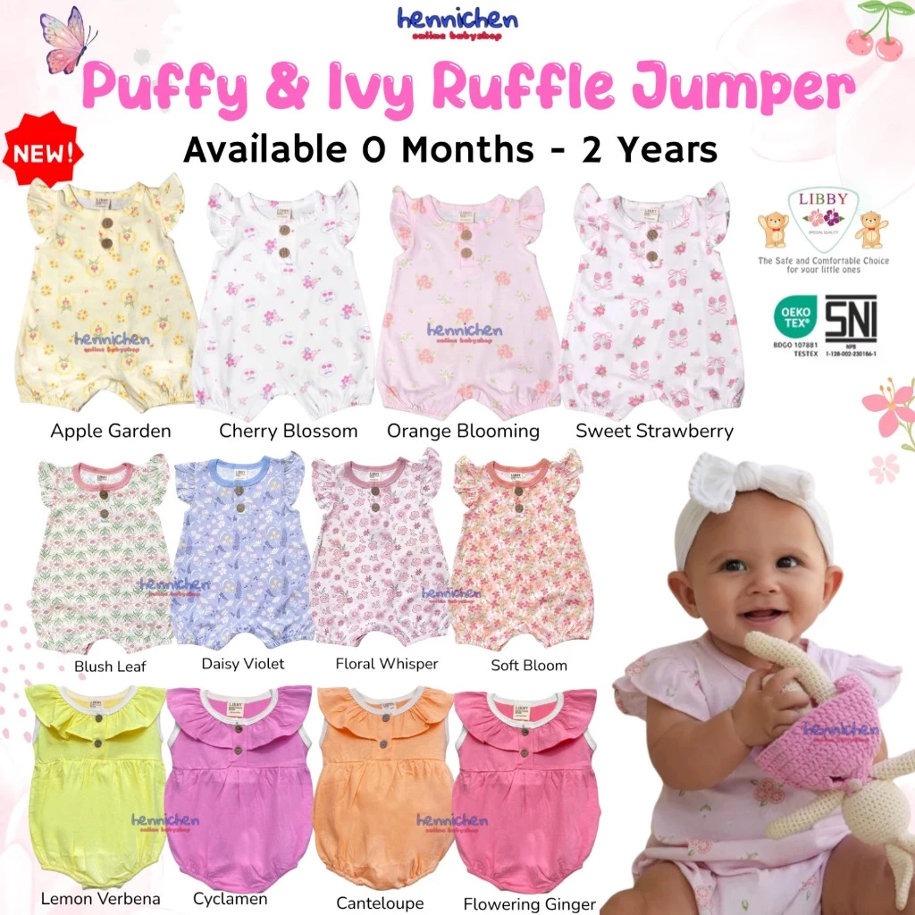 Libby Ivy Romper Ruffle 0-2 Tahun Puffy Jumper Cotton Earth Color Series Jumper Bayi Anak Perempuan V2 V3