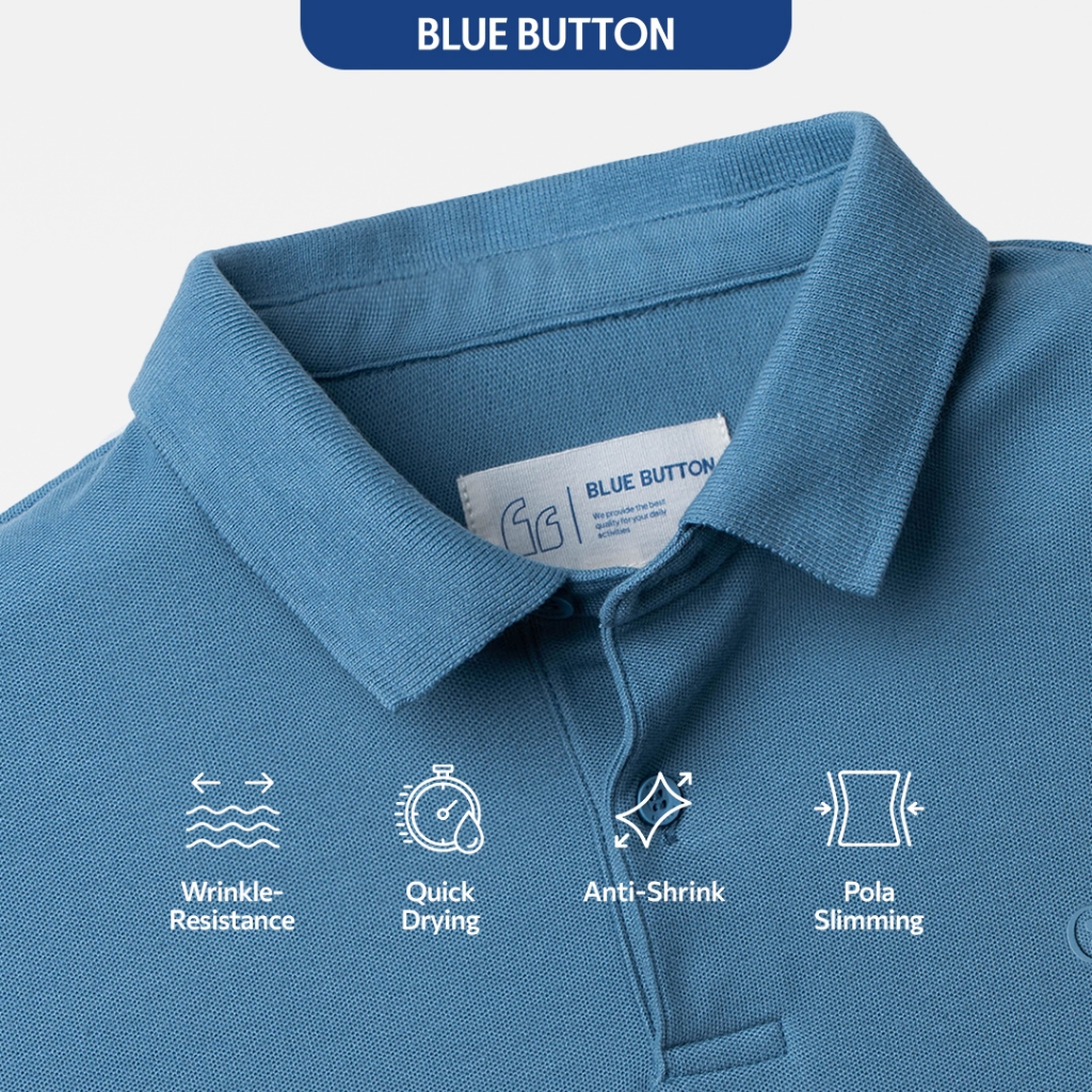 BLUEBUTTON Polo Shirt Pria Mineral Blue