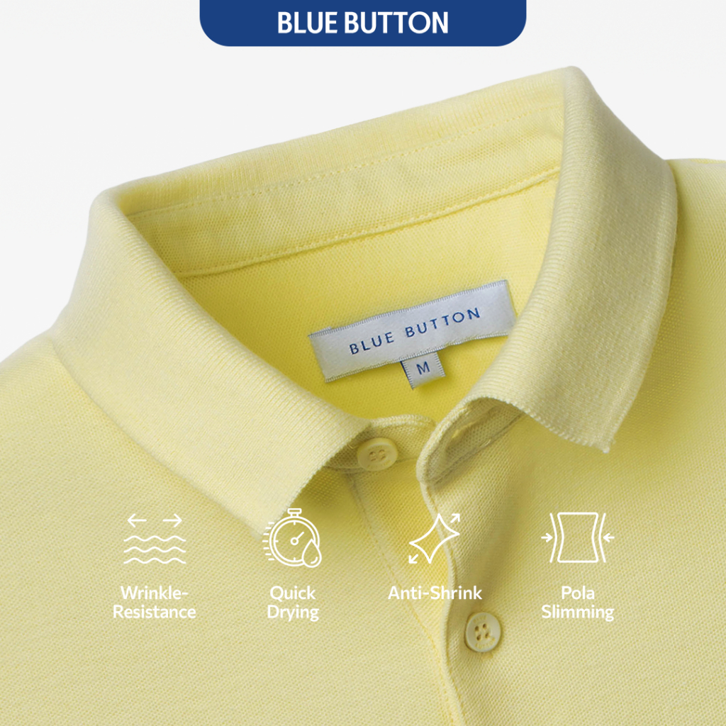 BLUEBUTTON Polo Shirt Pria Yellow Tebal Adem Nyaman Seharian