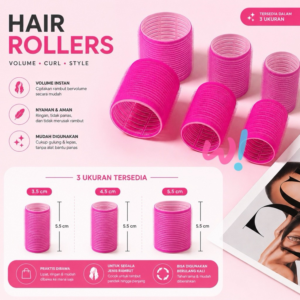 W! Accessories Roll Rambut 5.5cm 4.5cm 3.5cm (6pcs) 68441300