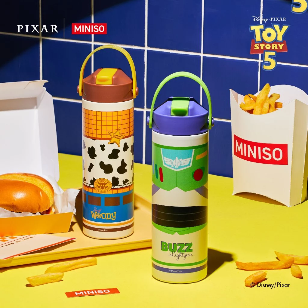 MINISO X Disney Pixar Woody Collection Double-Wall Stainless Steel Bottle with Straw 550mL Tumbler Toy Story Botol Minum Woody Buzz Lightyear