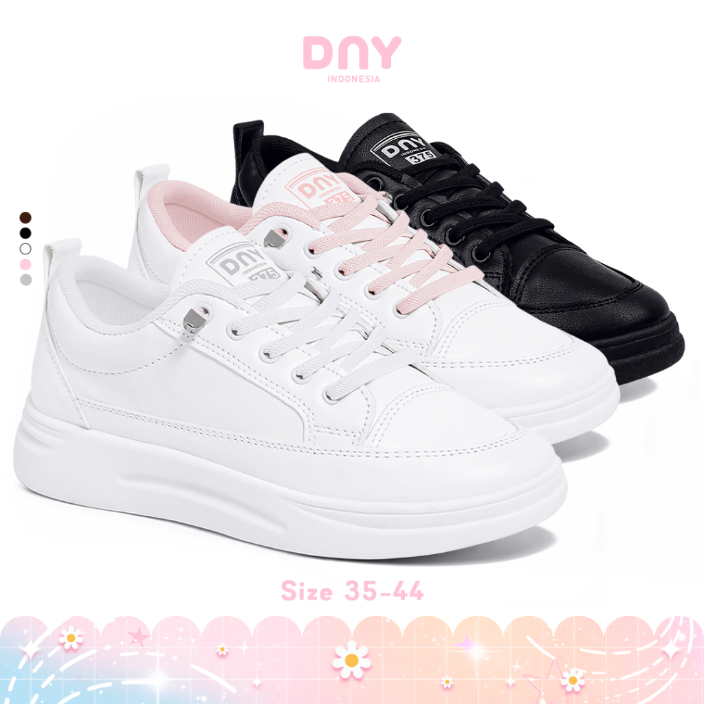 Sepatu DNY Sneakers Wanita Casual Sepatu Cewek Kekinian Sol Empuk Anti Licin Putih Hitam