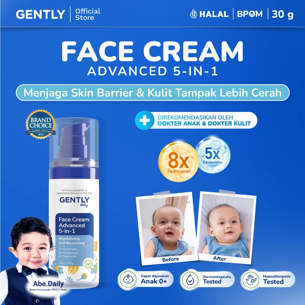 GENTLY Baby Face Cream Advanced 5-in-1 dengan 5x Ceramide dan 8x Hyaluronan