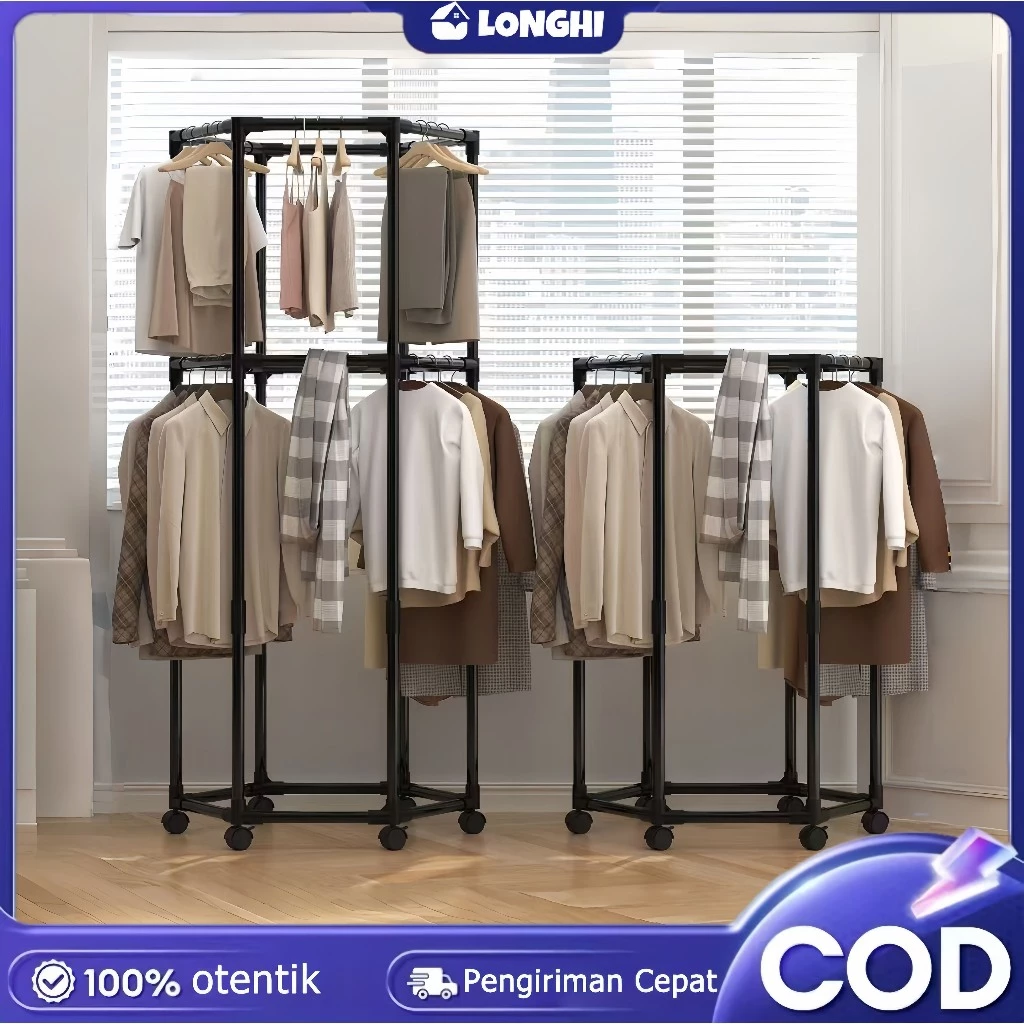 Bisa Diputar 360° Rak Gantungan Baju Serbaguna Portable Stand Hanger Cocok untuk Kos & Rumah Kecil