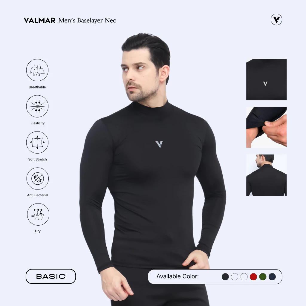 VALMAR SPORTWEAR Neo Manset Pria Baselayer Lengan Panjang Turtleneck Compression Sport