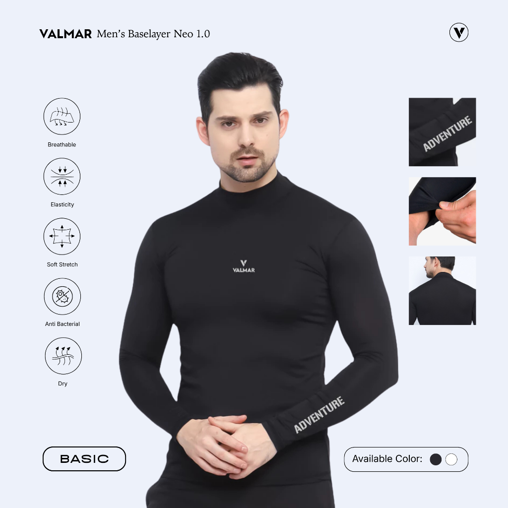 VALMAR SPORTWEAR Neo 1.0 Manset Hiking Pria Baselayer Lengan Panjang Turtleneck