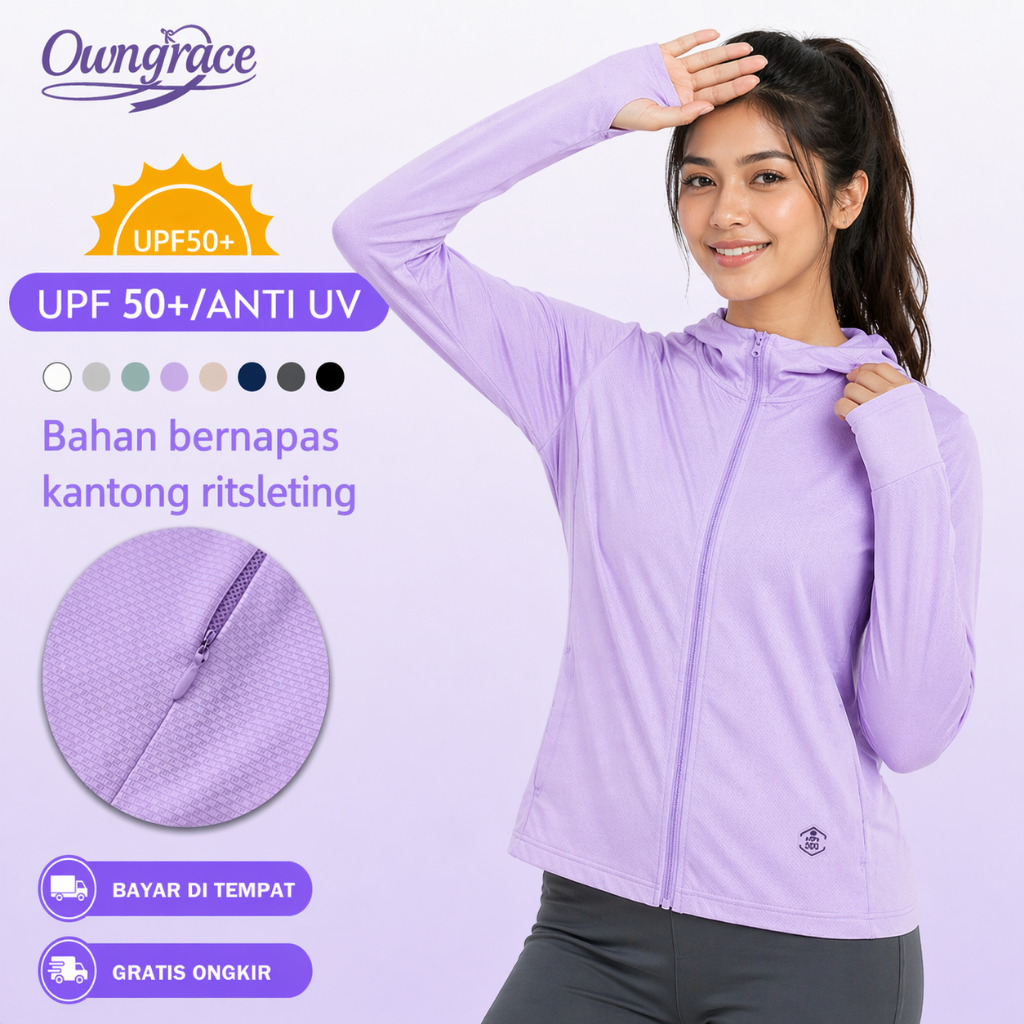 Owngrace Jaket Outdoor & Gym Wanita – Perlindungan UV UPF50+, Ekstra Dingin & Anti