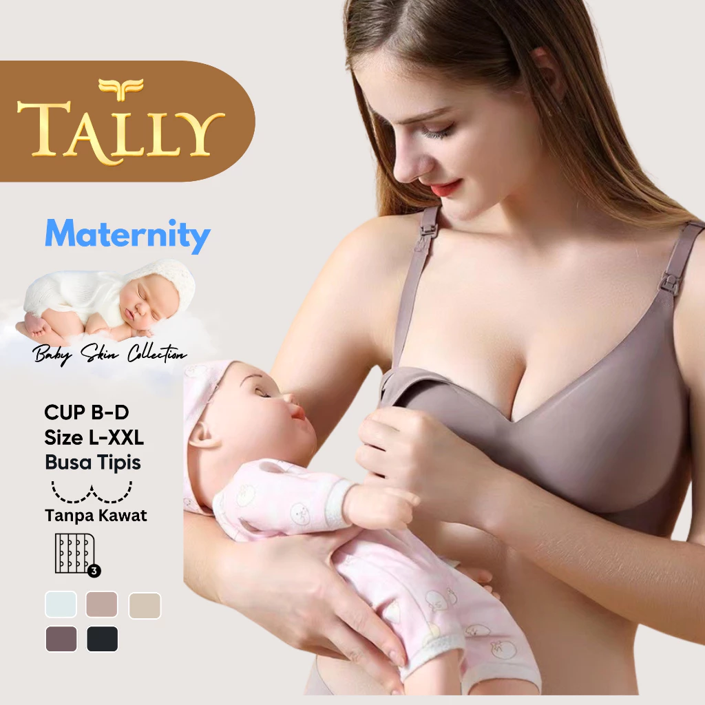 TALLY Bra Menyusui Tanpa Kawat Busa Tipis Bahan Nilon Seamless Baby Skin Cup B - D Kait 3