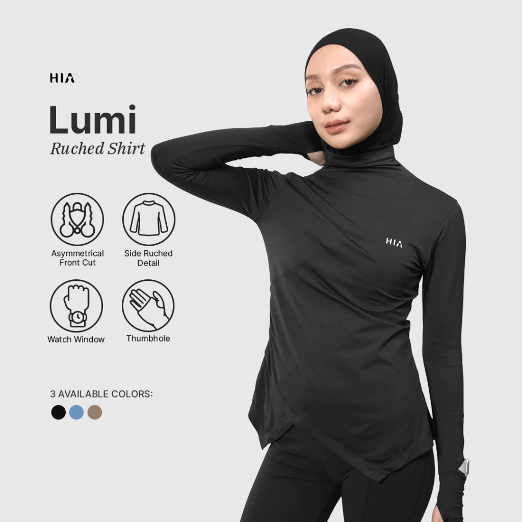 HIA Everywear Lumi Slim Fit Ruched Sport Shirt Gym Yoga Pilates Tennis Tenis