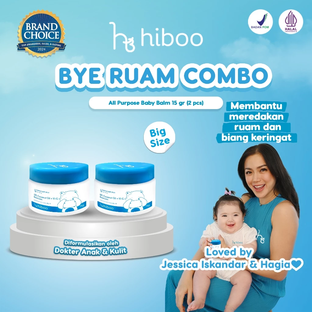 Hiboo Bye Ruam Combo Big Size - All Purpose Baby Balm [Set 2x 15g] 10% Coconut Oil Vit E Beeswax - Natural Nourishing Calming Moisturizer Salep Anak Ruam Popok Skincare A33