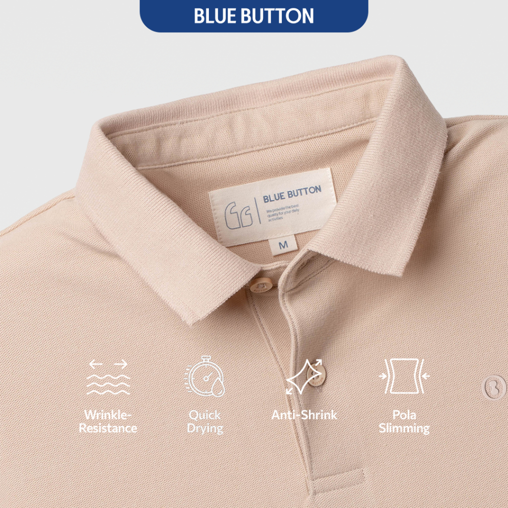 BLUEBUTTON Polo Shirt Pria Beige