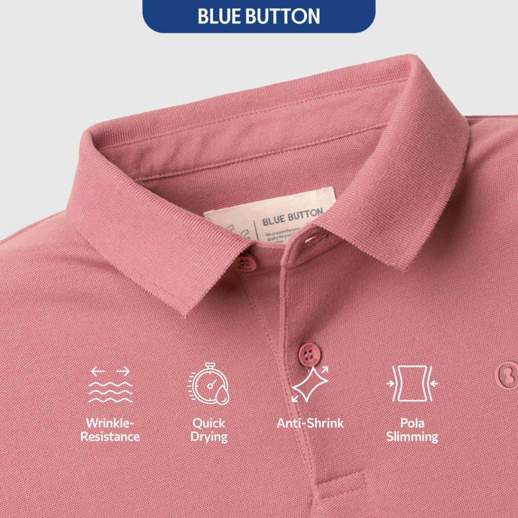 BLUEBUTTON Polo Shirt Pria Dusty Rose
