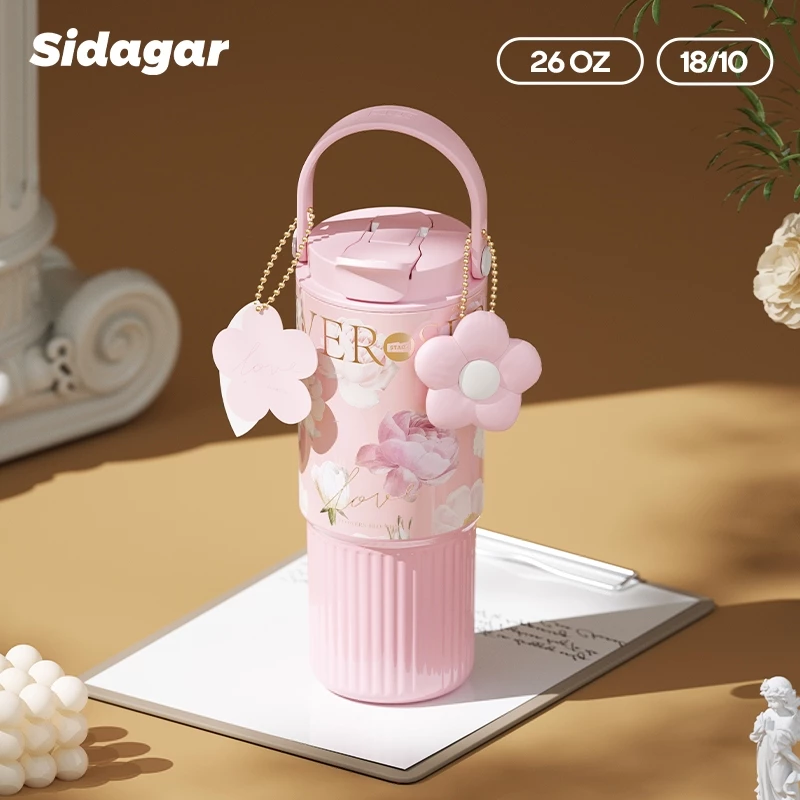 Sidagar Tumbler Monet Garden Shoulder Strap dengan Tas SUS316 750ml