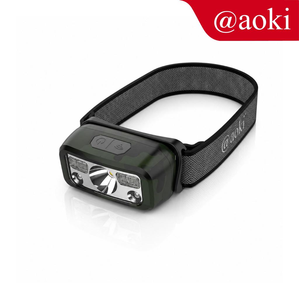 AOKI Lampu Kepala Sensor Cerdas – Ultra Ringan, USB-C, Baterai Tahan Lama, LED Terang