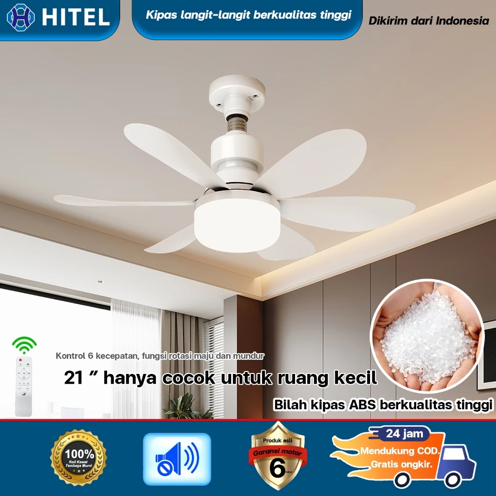 Hitel Lampu Kipas Senyap 21 Inch Dinamo Kipas Angin DC Tembaga Penuh 3 Tingkat Kecepatan dengan Fungsi Timer 3 Warna Cahaya Dilengkapi Remote Kontrol Kipas Angin Murah Cuci Gudang Cocok untuk Dapur Kamar Tidur Ruang Makan