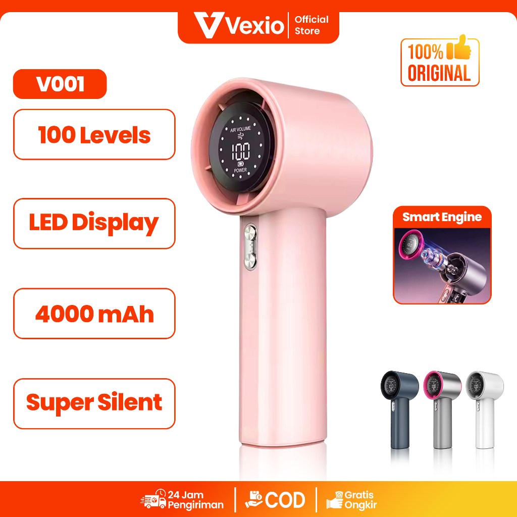 VEXIO V001 Mini Fan Digital Portable Kipas Angin Ringkas dengan Desain Ergonomis Aliran