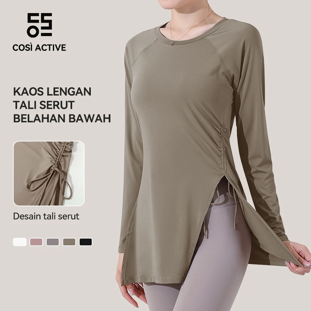 COSI ACTVE Baju Olahraga Wanita Kaos Lengan Panjang Dengan Tali Pengatur Dan Celah Buka