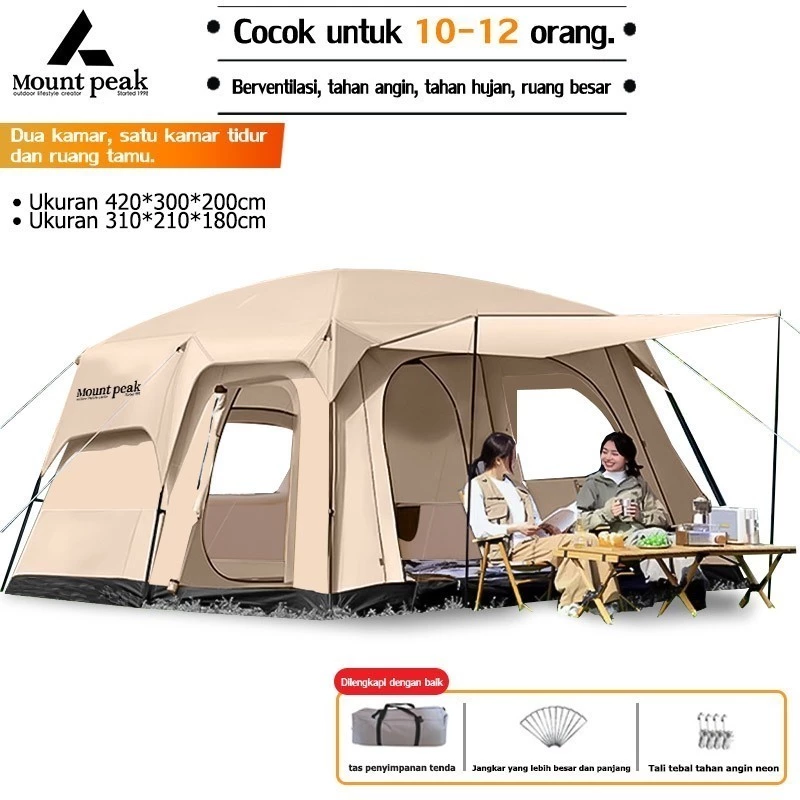 Mountpeak Tenda Glamping 2 Ruangan, Untuk 12 Orang Keluarga & Camping Nyaman