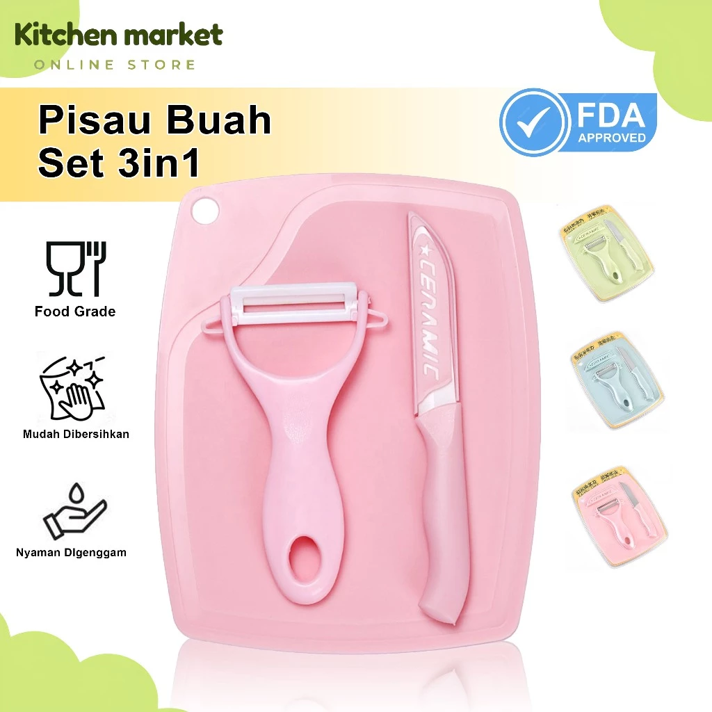 (KM) Pisau Set Stainless 3 in 1 Talenan Knife Set Peeler Buah Ceramic Fruit Knife