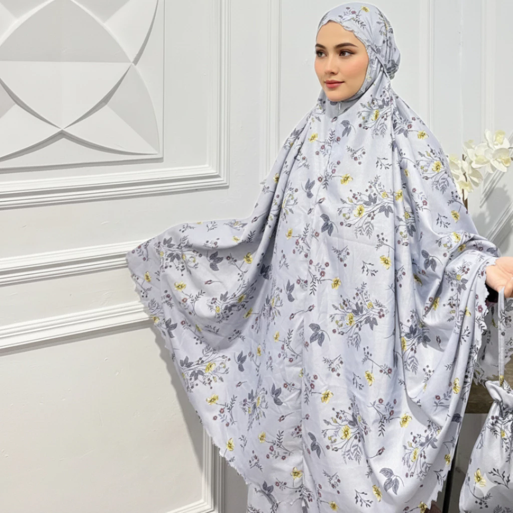 Mukena Lotus Series Mukena Dewasa Medium Pouch Motif 2in1 Resleting Dagu